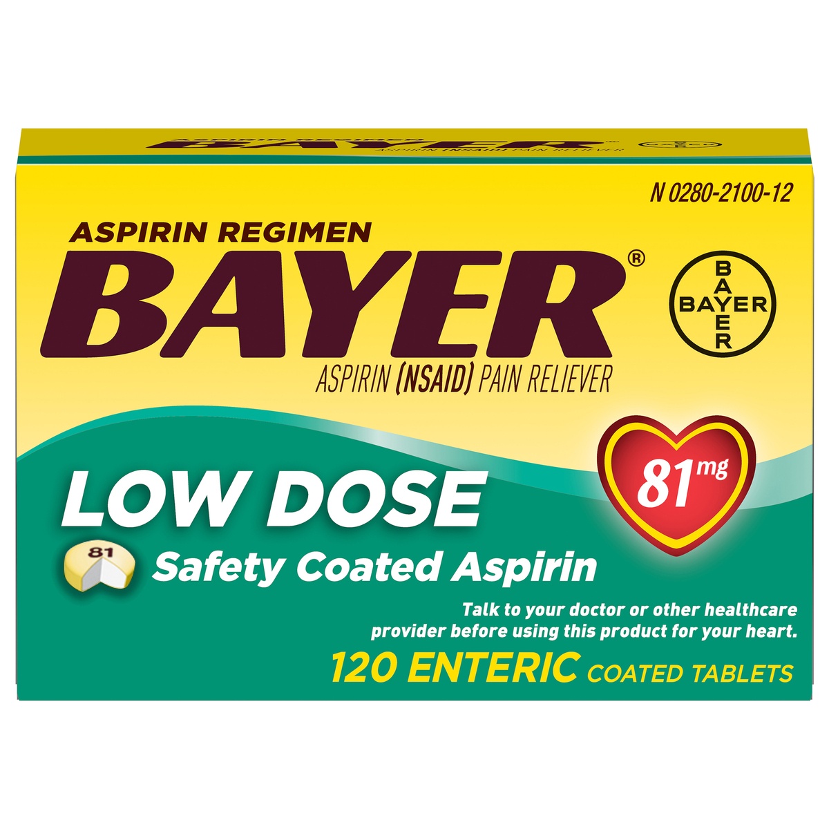 slide 1 of 1, Bayer Aspirin Regimen Low Strength Coated Capsules Tablets - Aspirin (NSAID), 120 ct