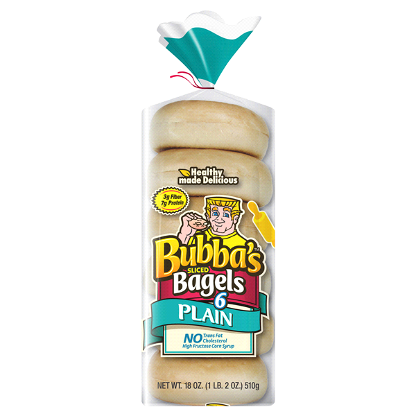 slide 1 of 1, Bubba's Plain Bagels, 6 ct; 18 oz