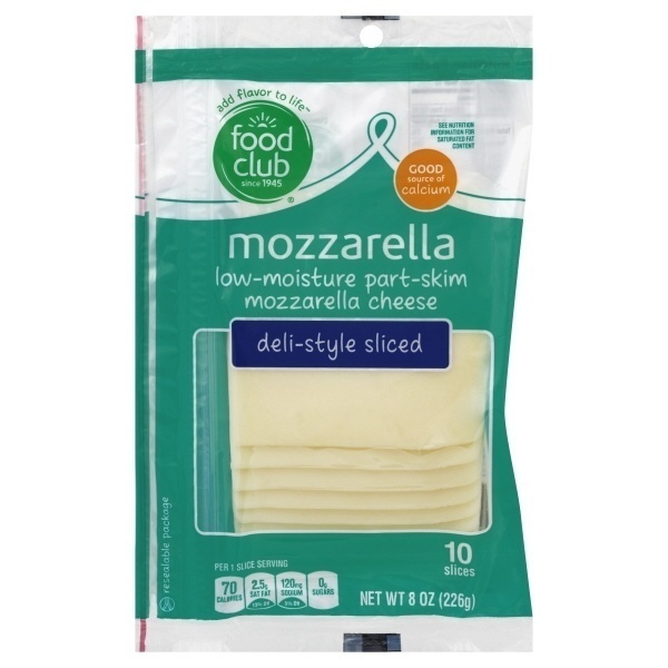 slide 1 of 1, Food Club Deli Style Cheese Mozzarella Thin Sliced, 8 ct; 8 oz