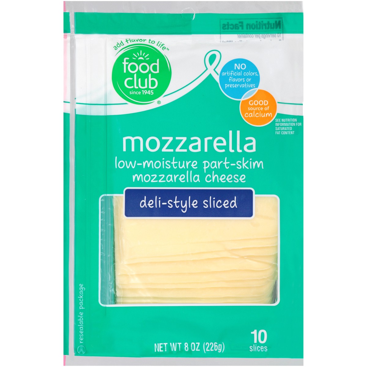 slide 8 of 10, Food Club Deli Style Cheese Mozzarella Thin Sliced, 8 ct; 8 oz