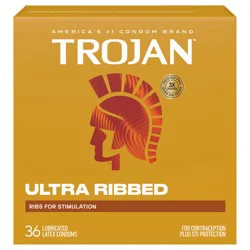 Trojan Ultra Ribbed Lubricated Condoms for Ultra Stimulation, 36 Count, 1 Pack