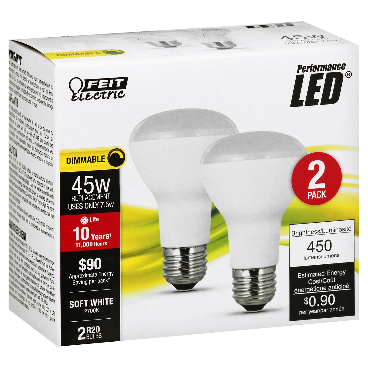 slide 2 of 11, Feit Electric Performance LED 2 Pack 7.5 Watts Soft White Light Bulbs 2 ea, 2 ct