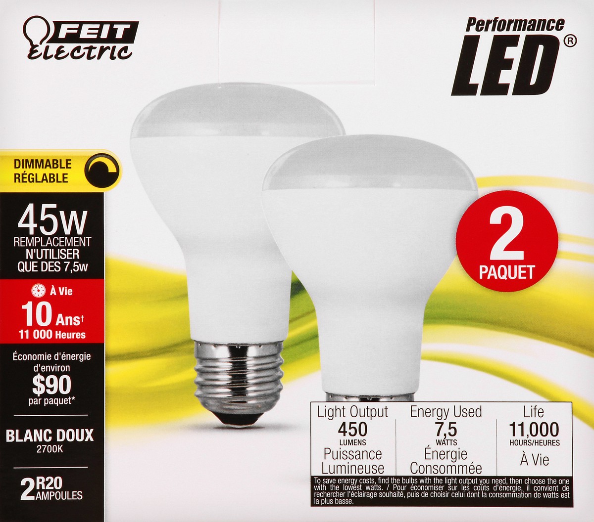 slide 5 of 11, Feit Electric Performance LED 2 Pack 7.5 Watts Soft White Light Bulbs 2 ea, 2 ct