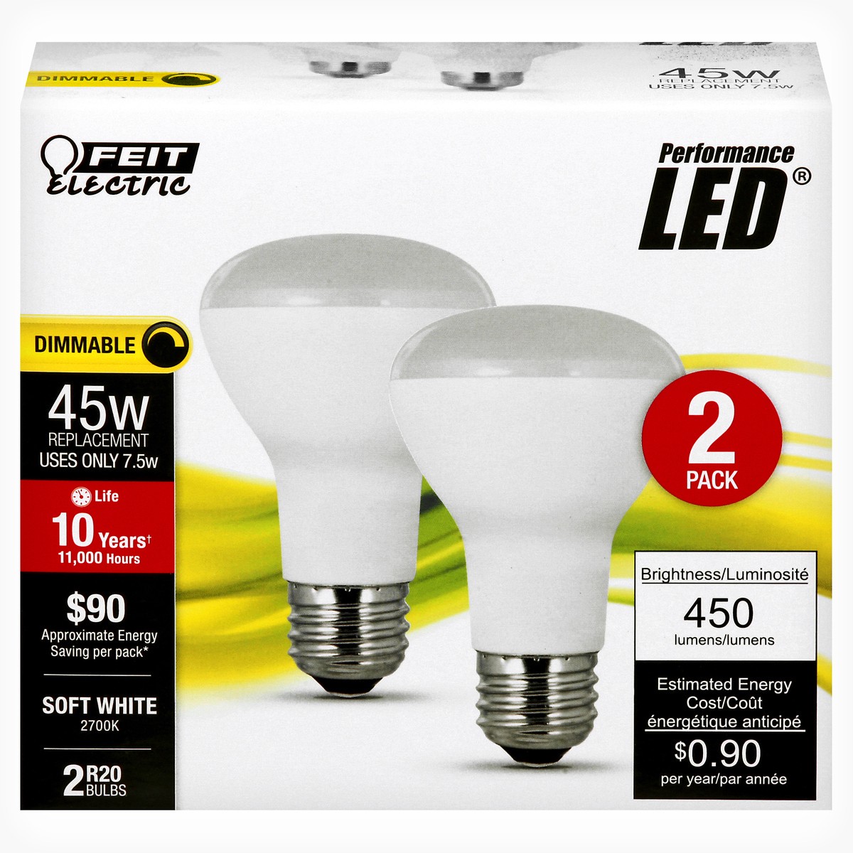 slide 1 of 11, Feit Electric Performance LED 2 Pack 7.5 Watts Soft White Light Bulbs 2 ea, 2 ct