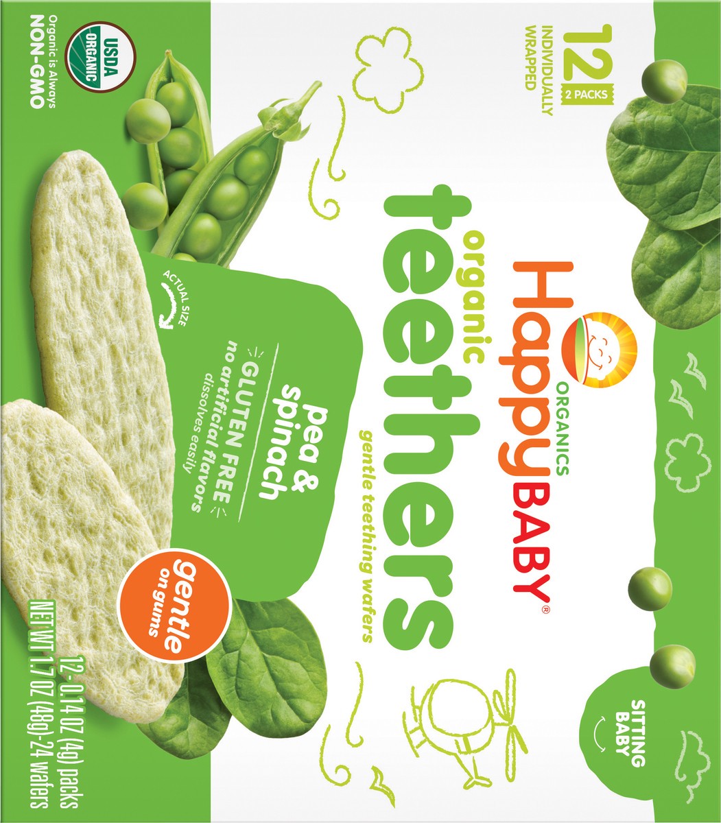 slide 2 of 3, Happy Baby Happy Family HappyBaby Pea & Spinach Organic Teethers - 12ct/1.68oz, 12 ct; 0.14 oz