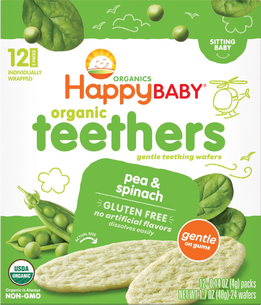 slide 3 of 3, Happy Baby Happy Family HappyBaby Pea & Spinach Organic Teethers - 12ct/1.68oz, 12 ct; 0.14 oz