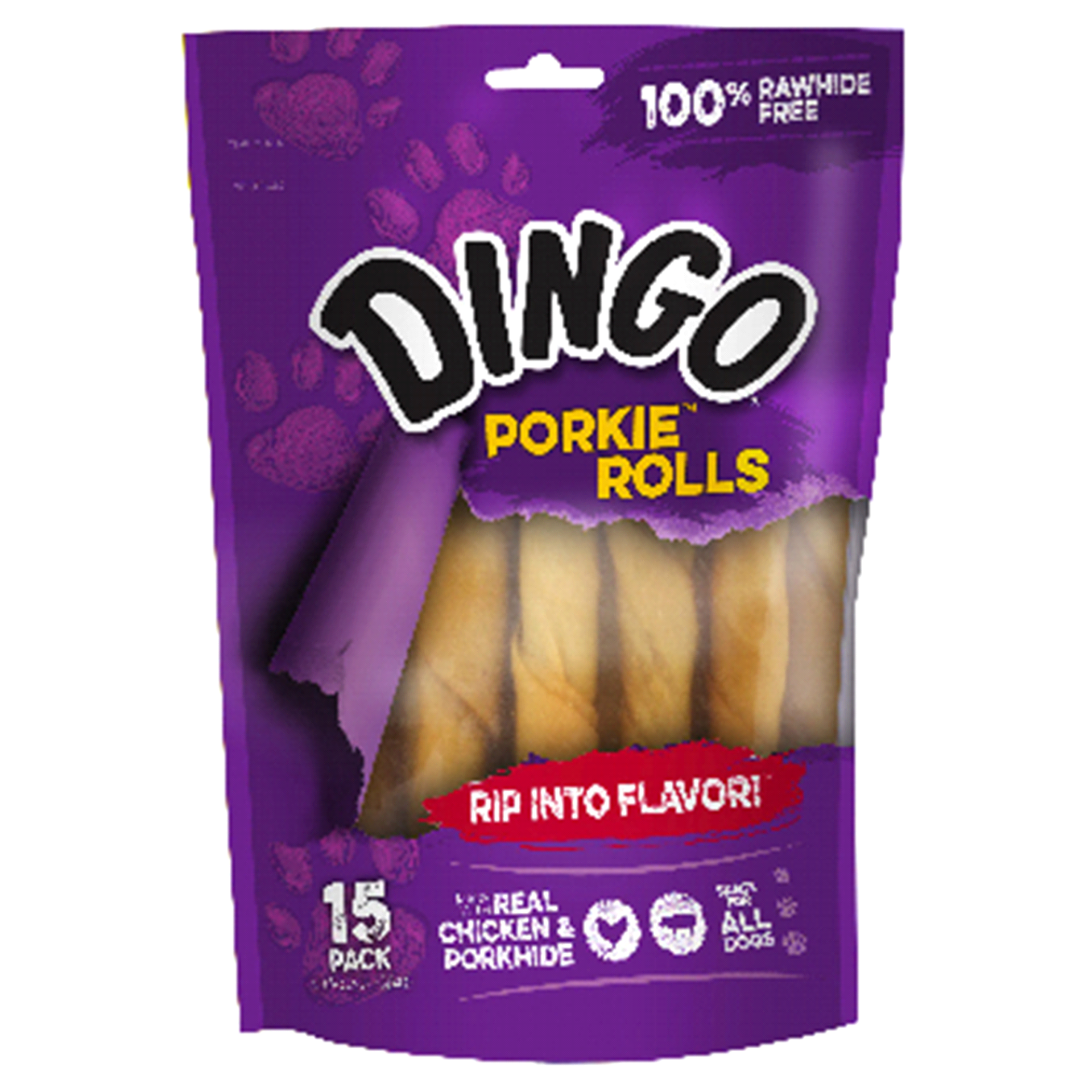 slide 1 of 1, Dingo Porkie Rolls Dog Treats, 15 ct