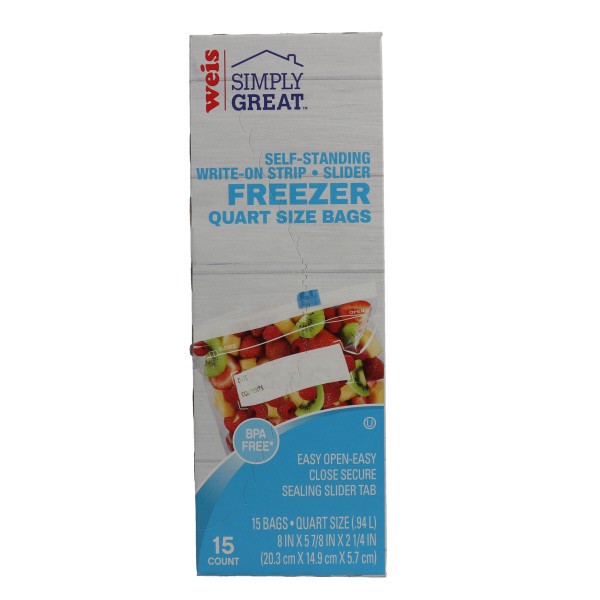 slide 1 of 1, Weis Quality Slider Freezer Bags, 15 ct; 1 qt