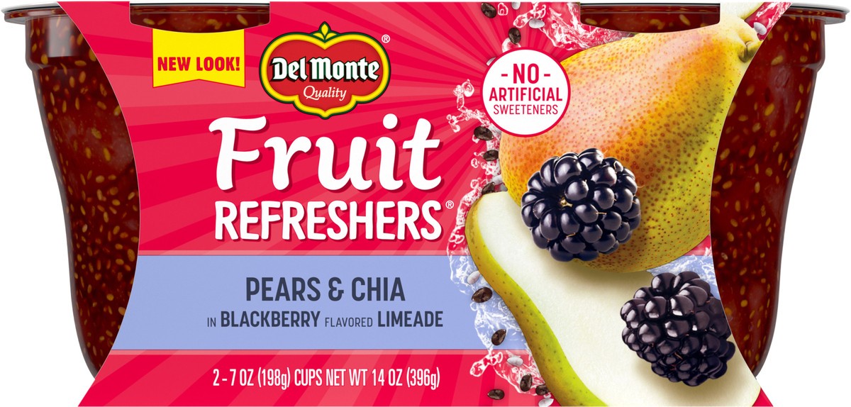 slide 2 of 7, DEL MONTE FRUIT REFRESHERS Pears & Chia in Blackberry Flavored Limeade Fruit Cup Snacks 2-7 oz. Cups, 2 ct