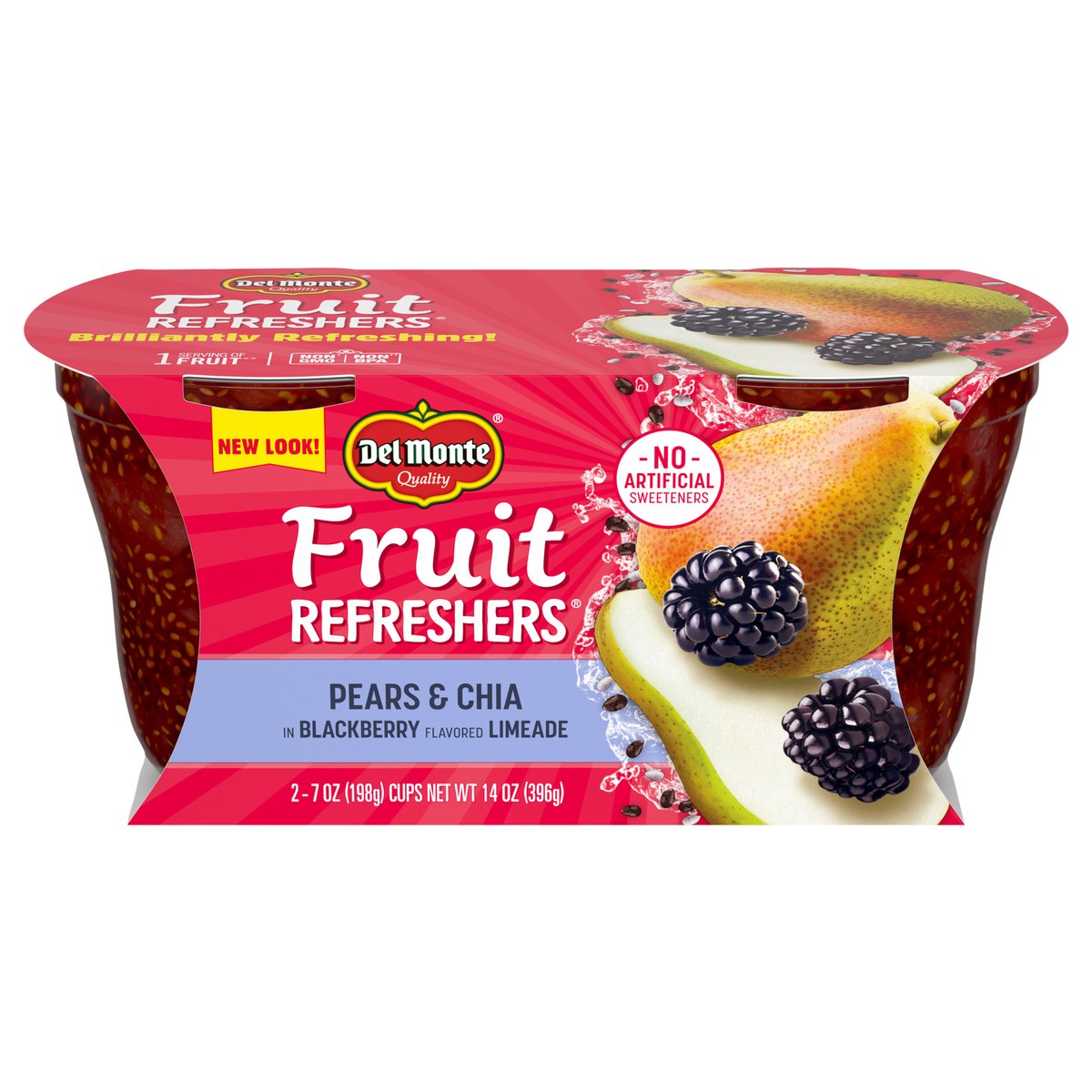 slide 1 of 7, DEL MONTE FRUIT REFRESHERS Pears & Chia in Blackberry Flavored Limeade Fruit Cup Snacks 2-7 oz. Cups, 2 ct