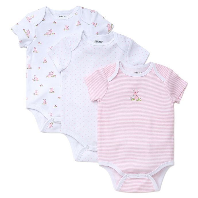 slide 1 of 1, Little Me Newborn Baby Bunnies Bodysuits - Pink/White, 3 ct