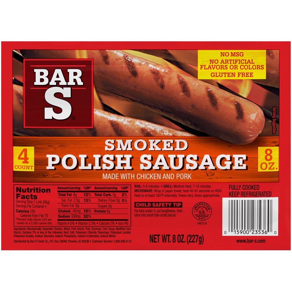 slide 1 of 7, Bar-S Skinless Polish Sausage, 8 oz