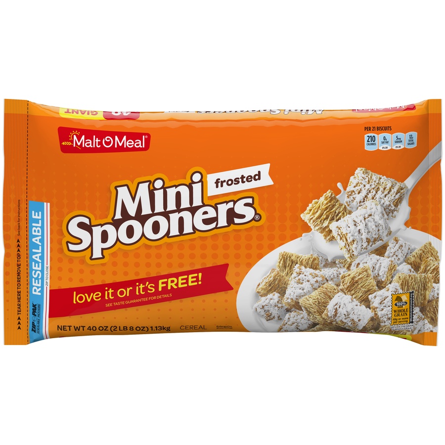 slide 1 of 6, Malt-O-Meal Frosted Mini Spooners Cereal Zip-Pak, 40 oz