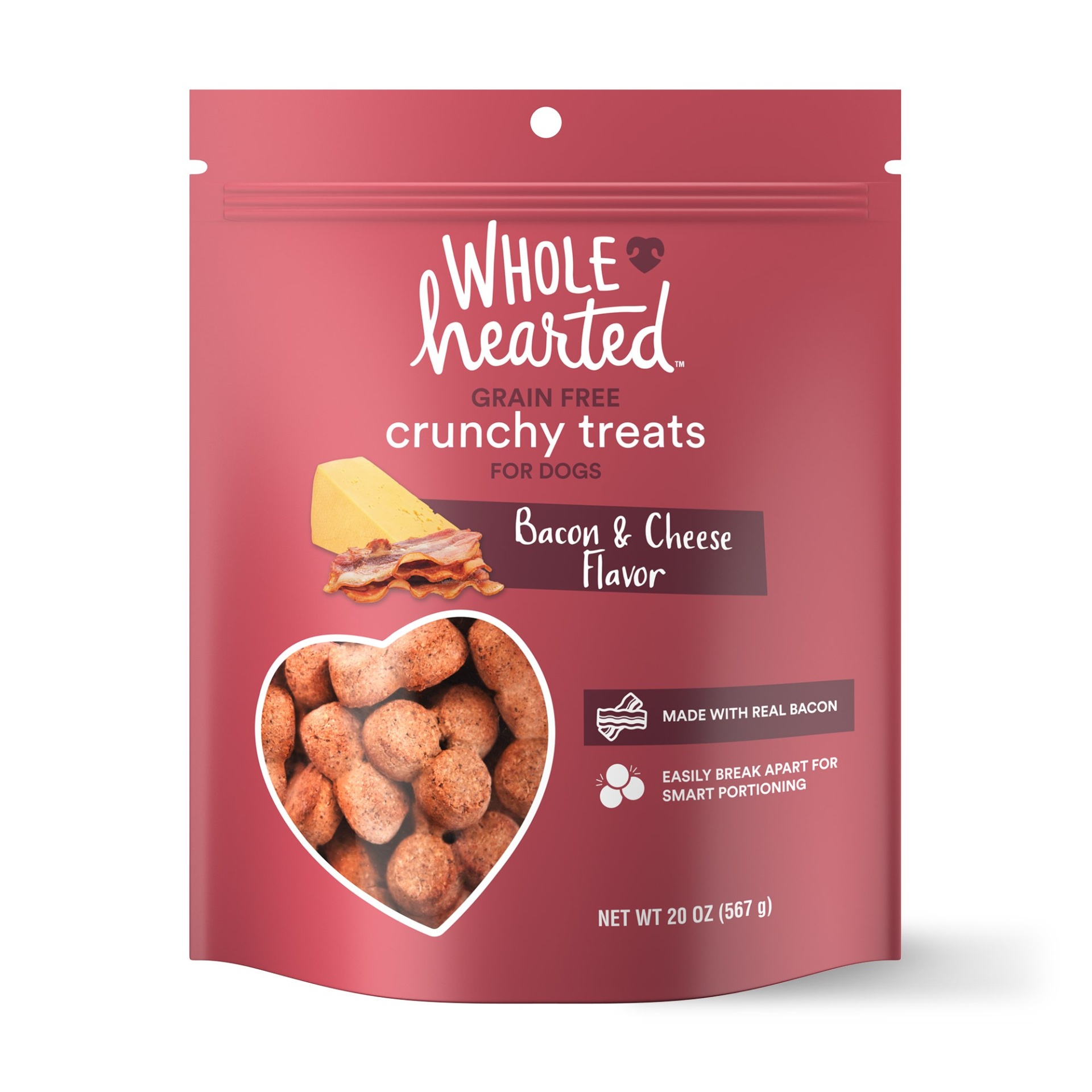 slide 1 of 1, WholeHearted Grain free Bacon/Cheese Dog Treats, 20 oz