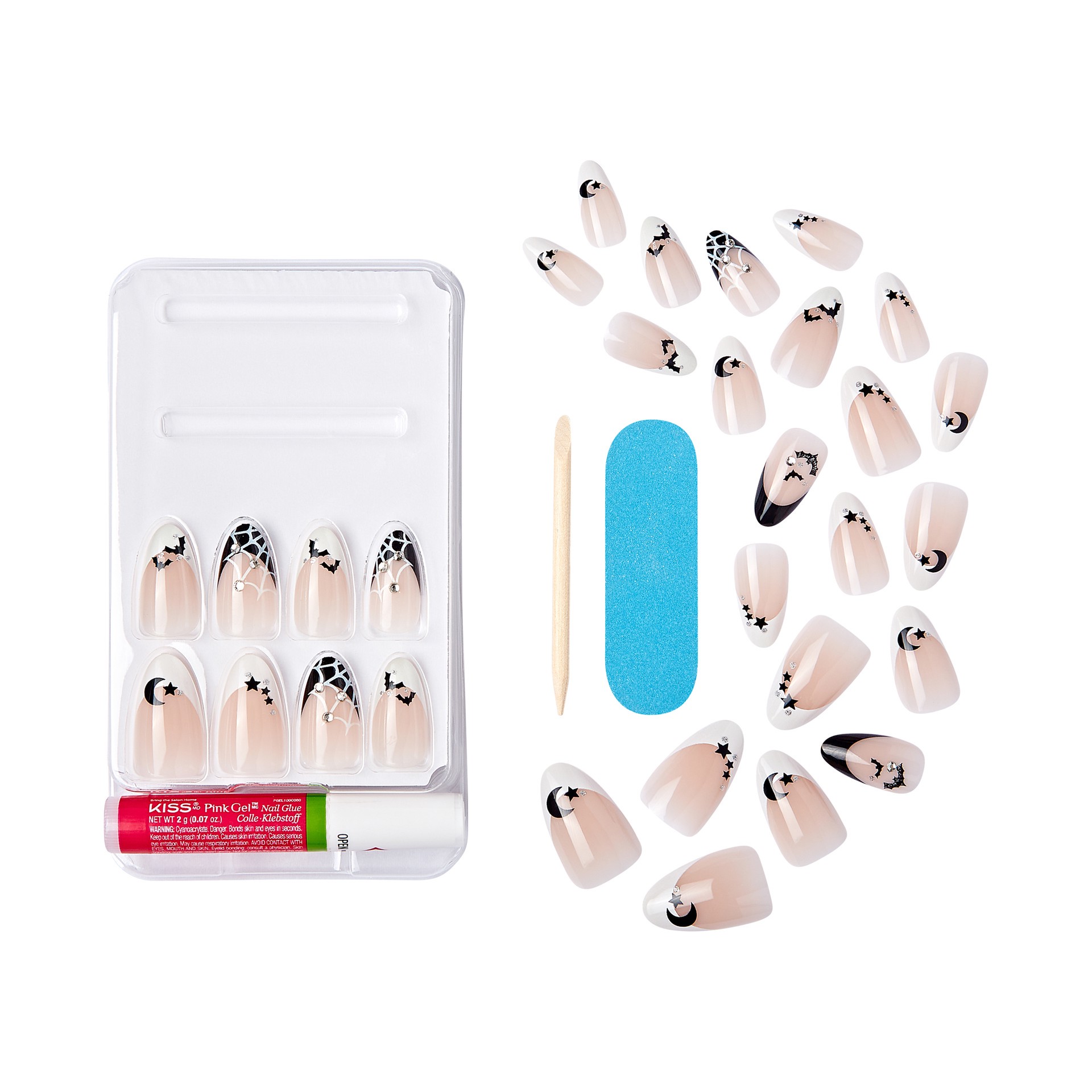 slide 2 of 5, KISS Voguish Fantasy Halloween Press-On Nails, Black & White, Medium, Almond Shape, 31 Ct., 1 ct