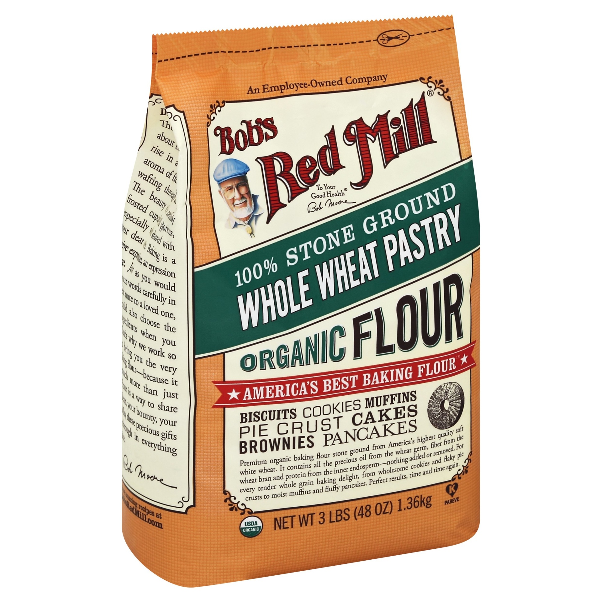 slide 1 of 1, Bob's Red Mill Organic 100% Stone Ground Whole Wheat Pastry Flour, 3 lb