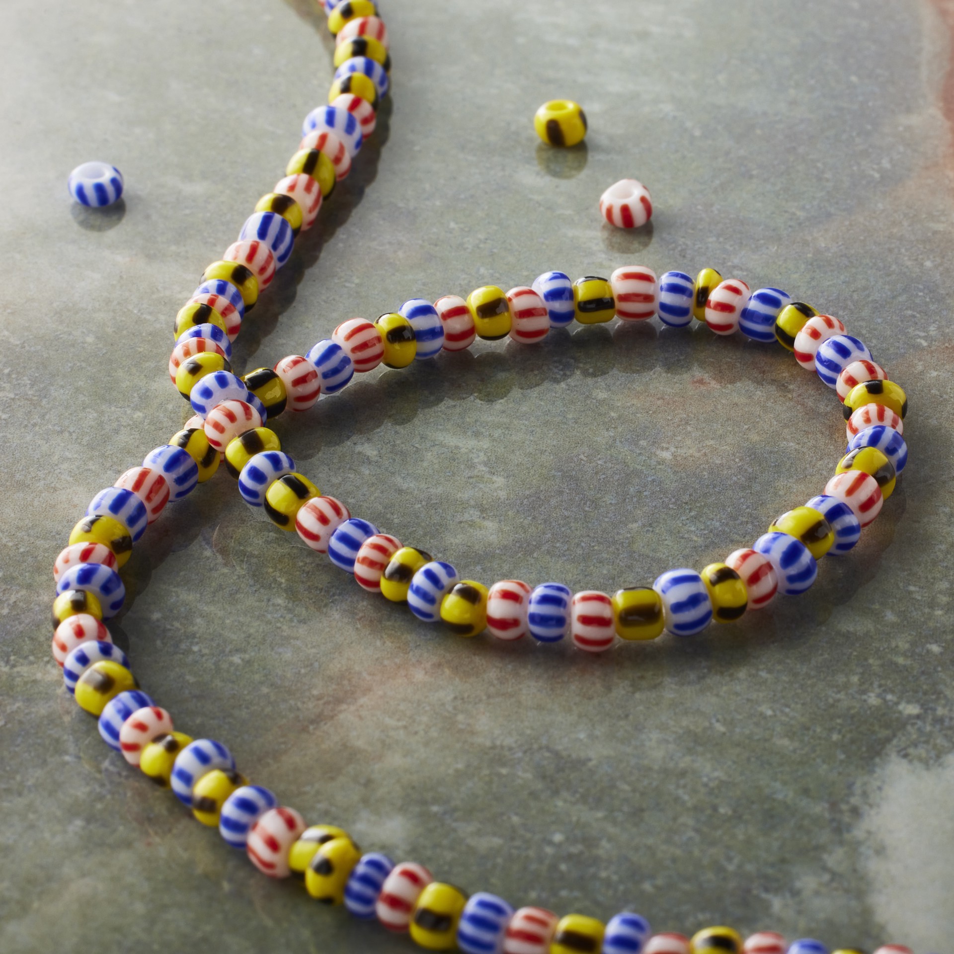 slide 3 of 3, Multicolor Striped Lamp Work Glass Mixed Beads By Bead Landing, 2mm-4mm