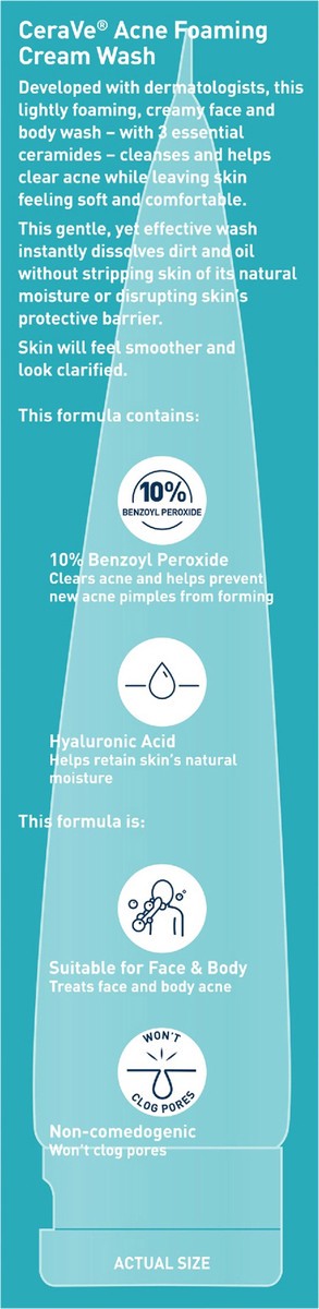 slide 7 of 11, CeraVe Acne Foaming Cream Wash with 10% Benzoyl Peroxide for Face & Body, 5 fl oz