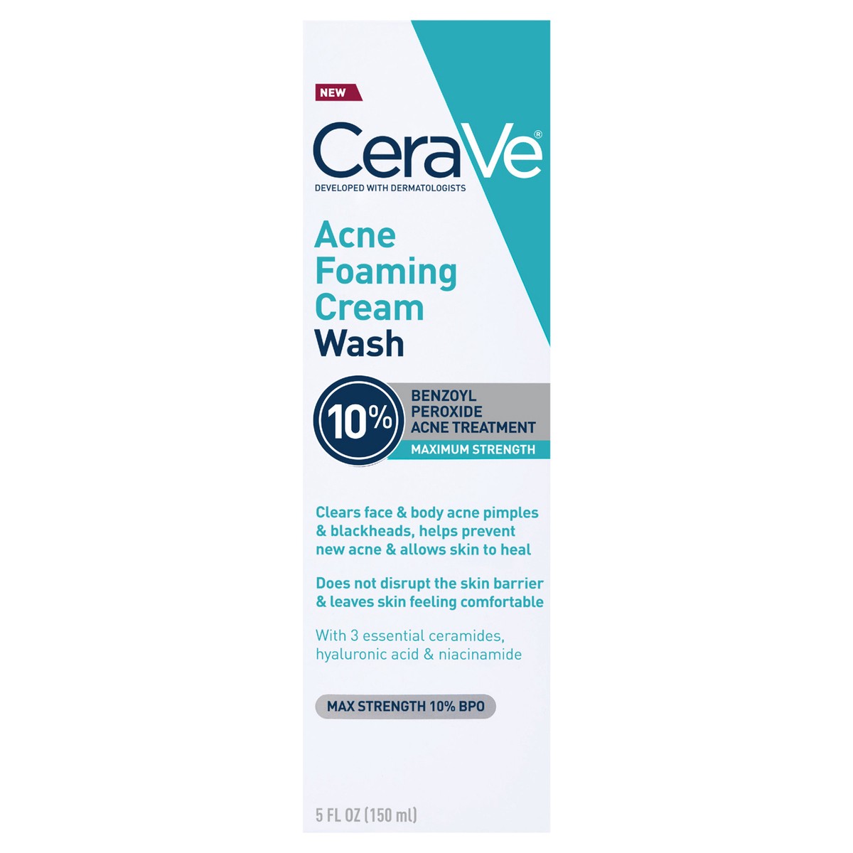 slide 8 of 11, CeraVe Acne Foaming Cream Wash with 10% Benzoyl Peroxide for Face & Body, 5 fl oz