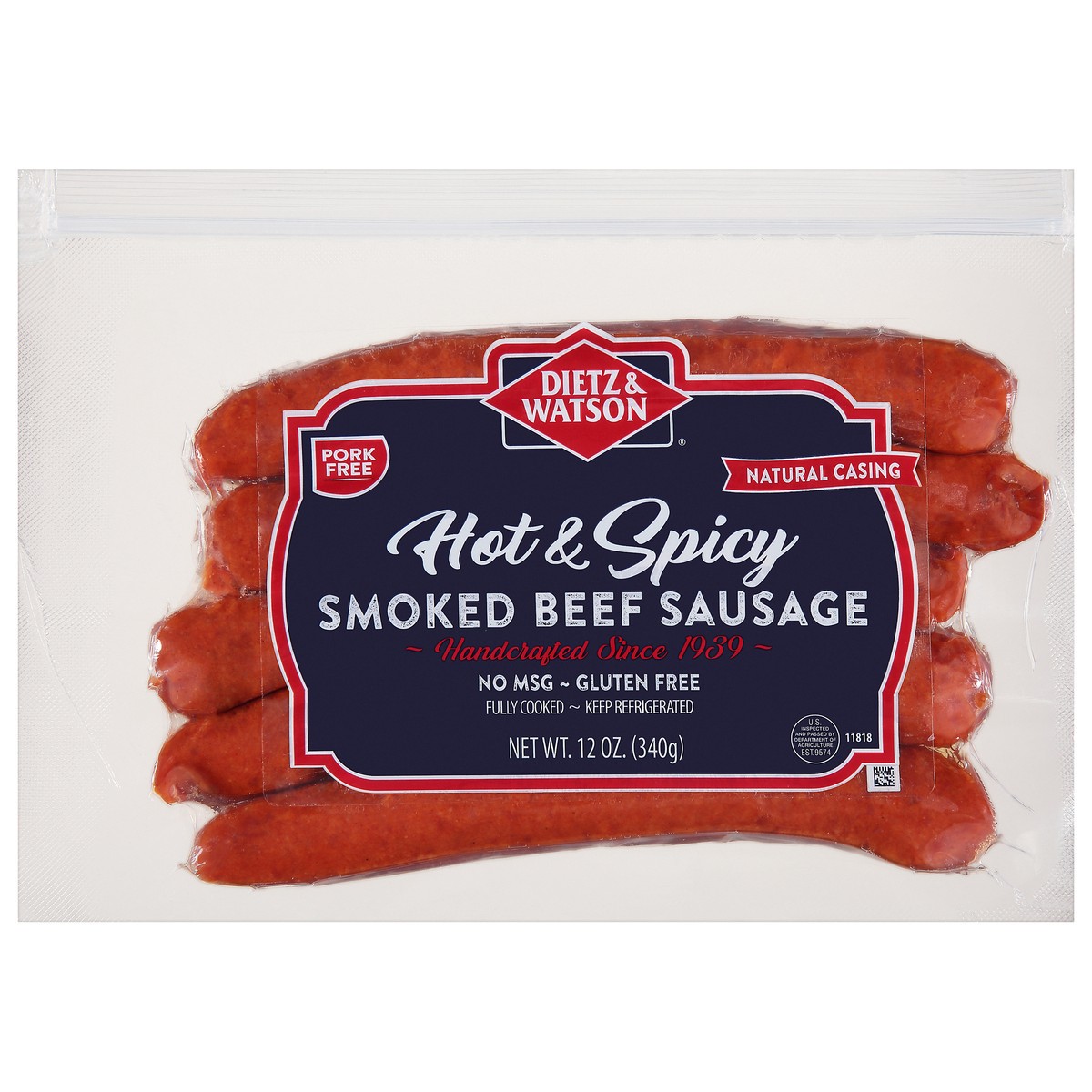 slide 1 of 11, Dietz & Watson Hot & Spicy Beef Smoked Sausage 12 oz, 