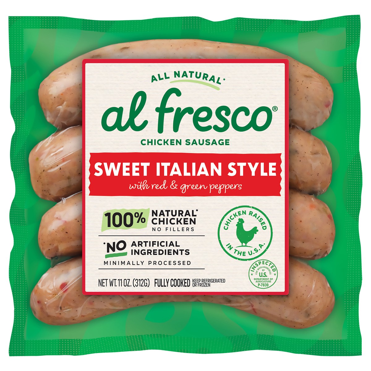 slide 1 of 12, Al Fresco Sweet Italian Style Chicken Sausage, 11 oz, 11 oz