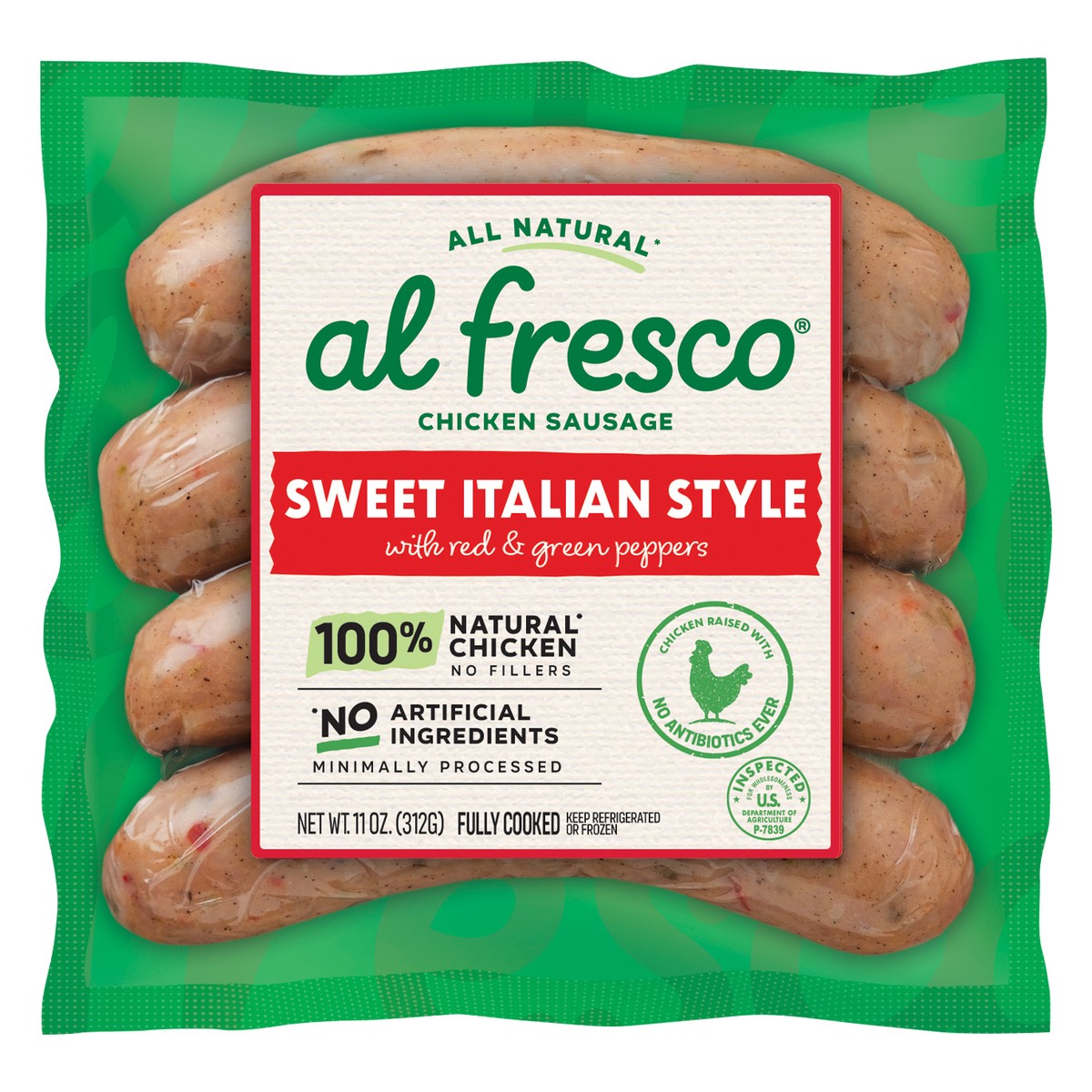 slide 1 of 12, Al Fresco Sweet Italian Style Chicken Sausage 11 oz, 11 oz