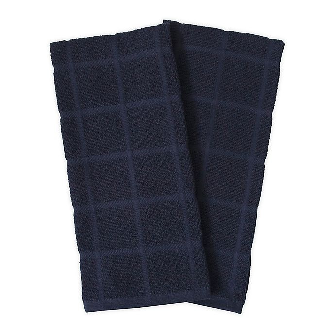 slide 1 of 1, KitchenSmart Colors Solid Windowpane Kitchen Towels - Navy, 2 ct