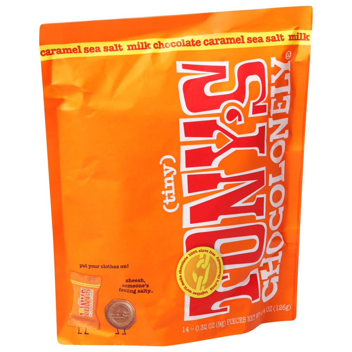 slide 7 of 9, Tony's Chocolonely Caramel Sea Salt Milk Chocolate Tiny 14 - 0.32 oz Pieces,