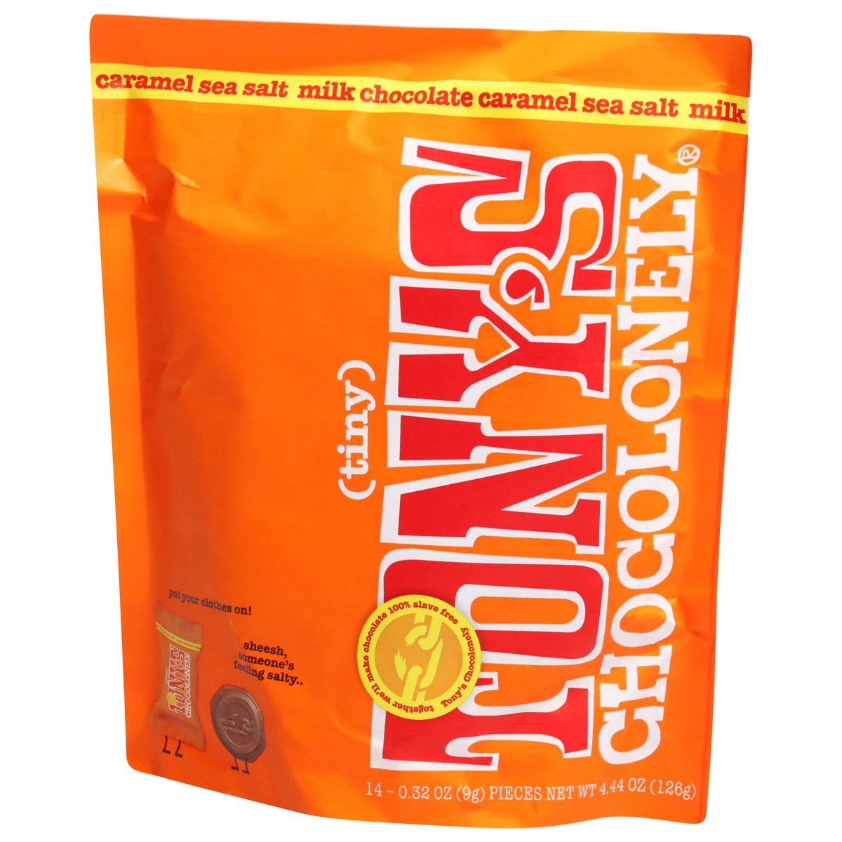 slide 2 of 9, Tony's Chocolonely Caramel Sea Salt Milk Chocolate Tiny 14 - 0.32 oz Pieces,