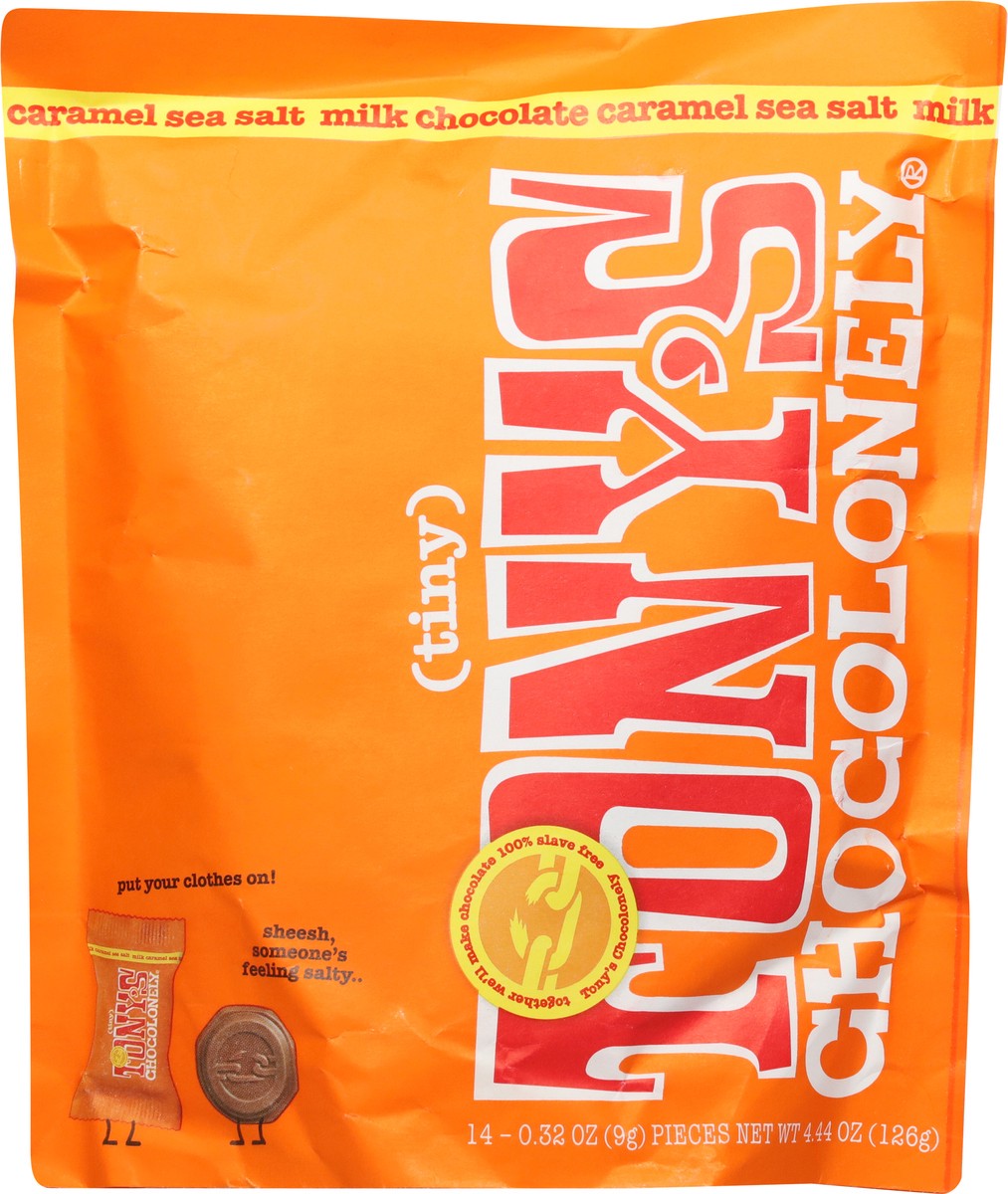 slide 3 of 9, Tony's Chocolonely Caramel Sea Salt Milk Chocolate Tiny 14 - 0.32 oz Pieces,