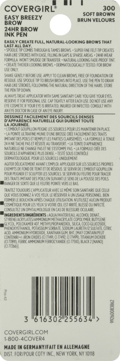 slide 9 of 11, Covergirl Soft Brown 300 Easy Breezy Brow 24Hr Brow Ink Pen 0.02 fl oz, 1 ct