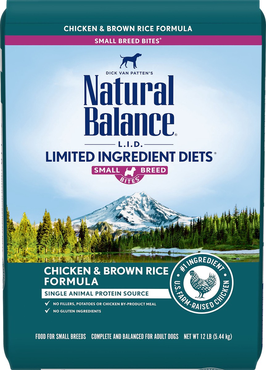 slide 3 of 8, Natural Balance L.I.D. Limited Ingredient Diets Chicken & Brown Rice Formula Small Breed Bites Dry Dog Food, 12 Pounds, 1 ct
