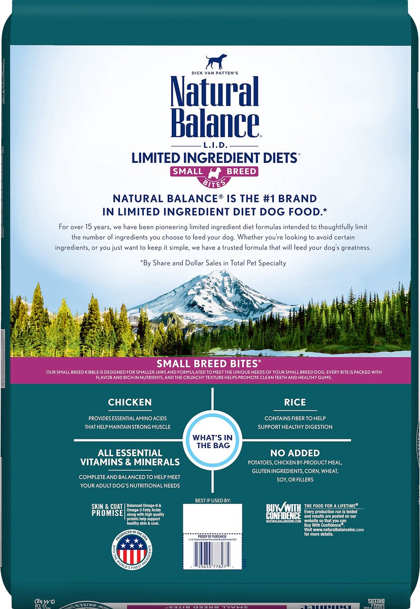 slide 2 of 8, Natural Balance L.I.D. Limited Ingredient Diets Chicken & Brown Rice Formula Small Breed Bites Dry Dog Food, 12 Pounds, 1 ct