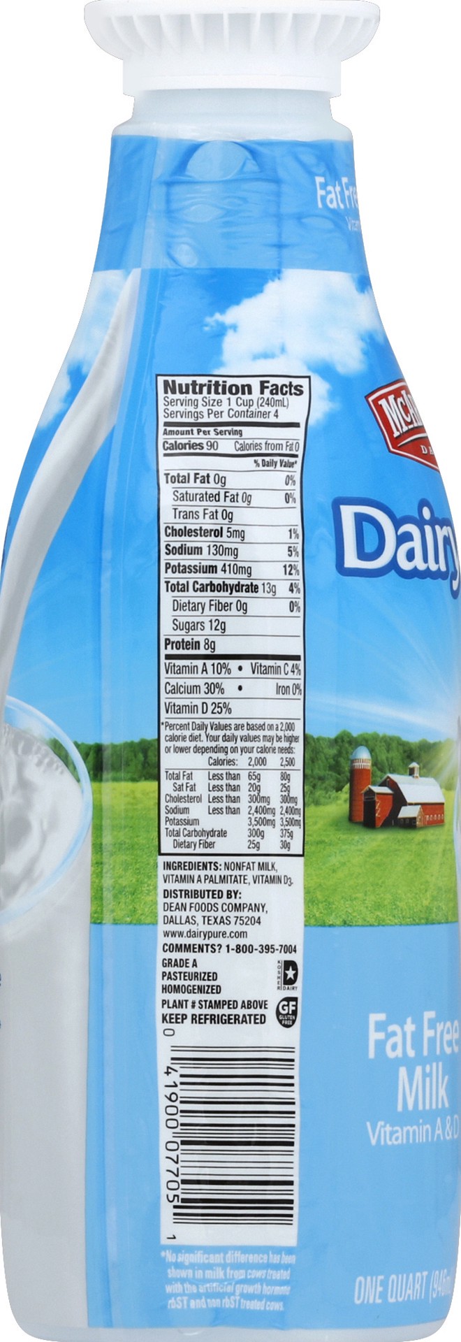 slide 3 of 3, Dairy Pure Dean's Dairy Pure Fat Free Milk Single, 1 qt
