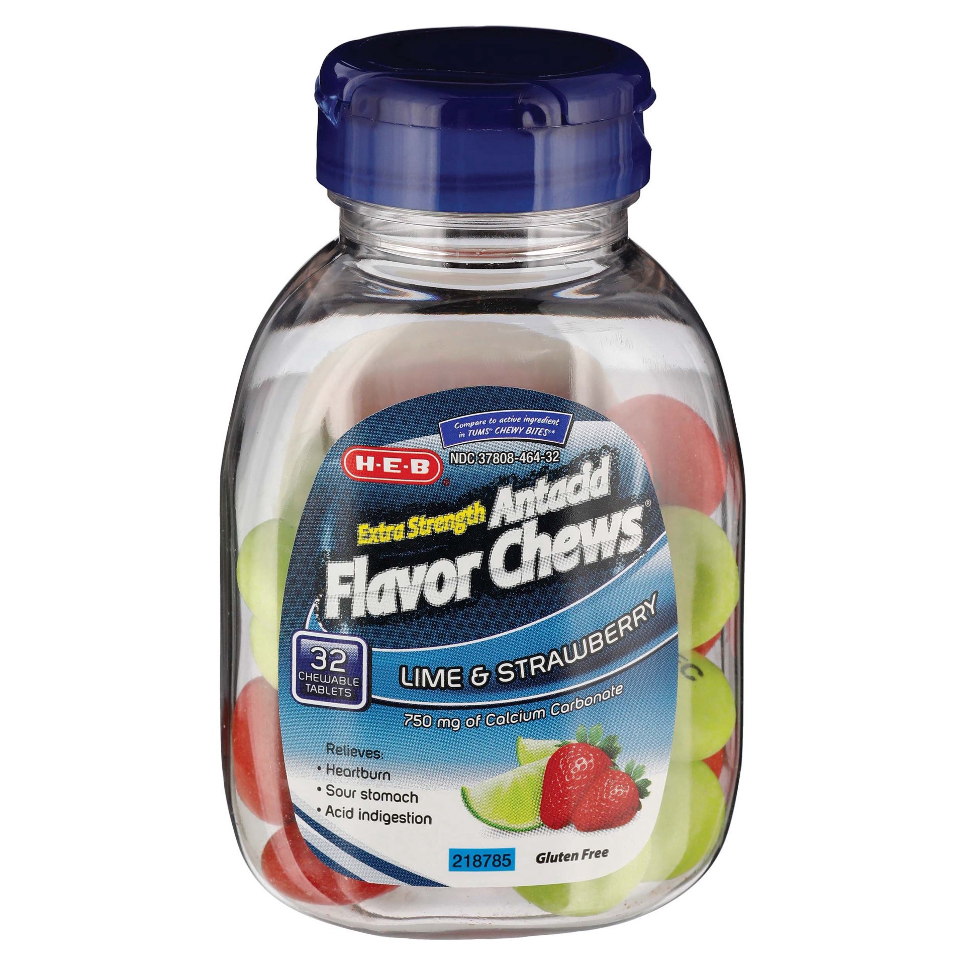 slide 1 of 1, H-E-B Extra Strength Antacid Berry Chewable Tablets, 32 ct