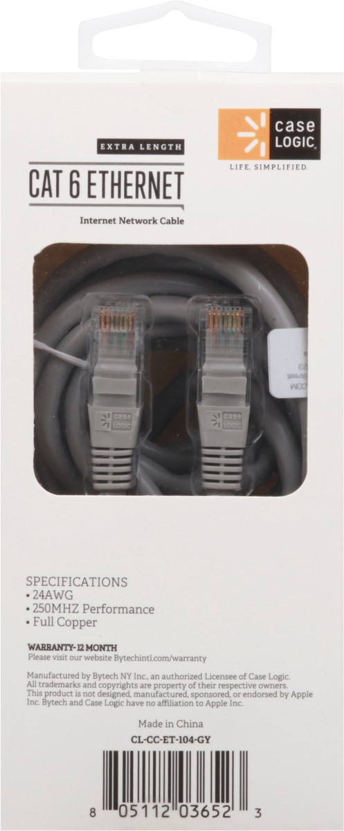 slide 5 of 12, Case Logic 10 Feet Extra Length Cat 6 Ethernet Internet Network Cable 1 ea, 1 ct