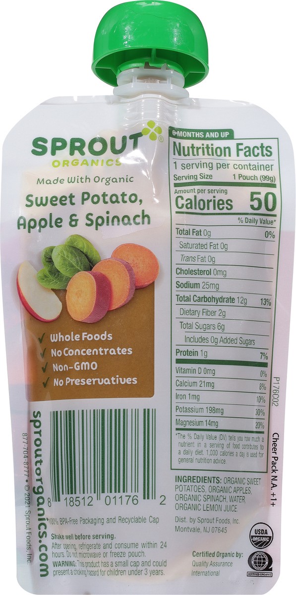 slide 5 of 9, Sprout Organics Sweet Potato, Apple & Spinach 3.5 oz, 3.5 oz