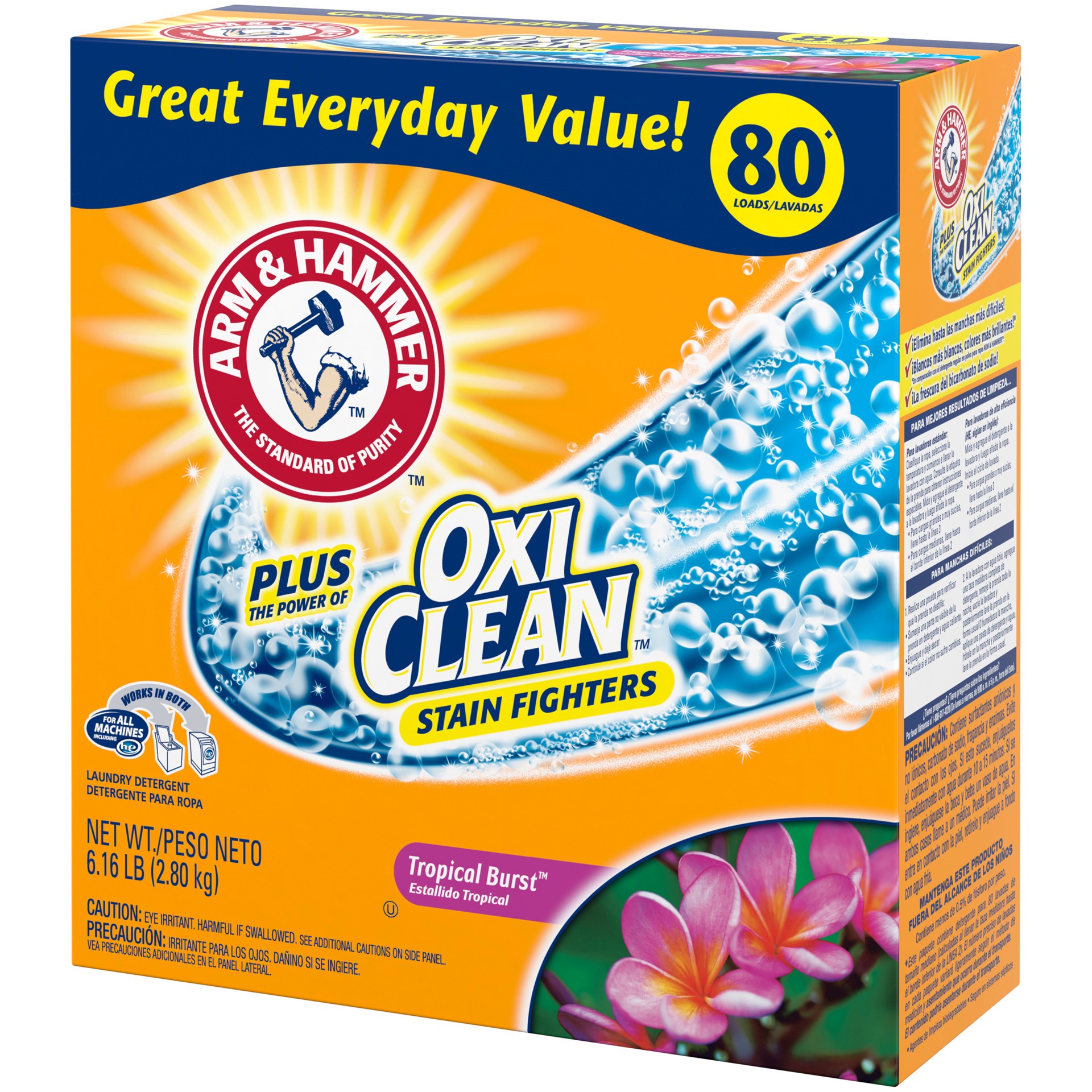 slide 3 of 4, Arm & Hammer Plus OxiClean Powder Laundry Detergent, Tropical Burst, 80 Loads, 6.16 lb