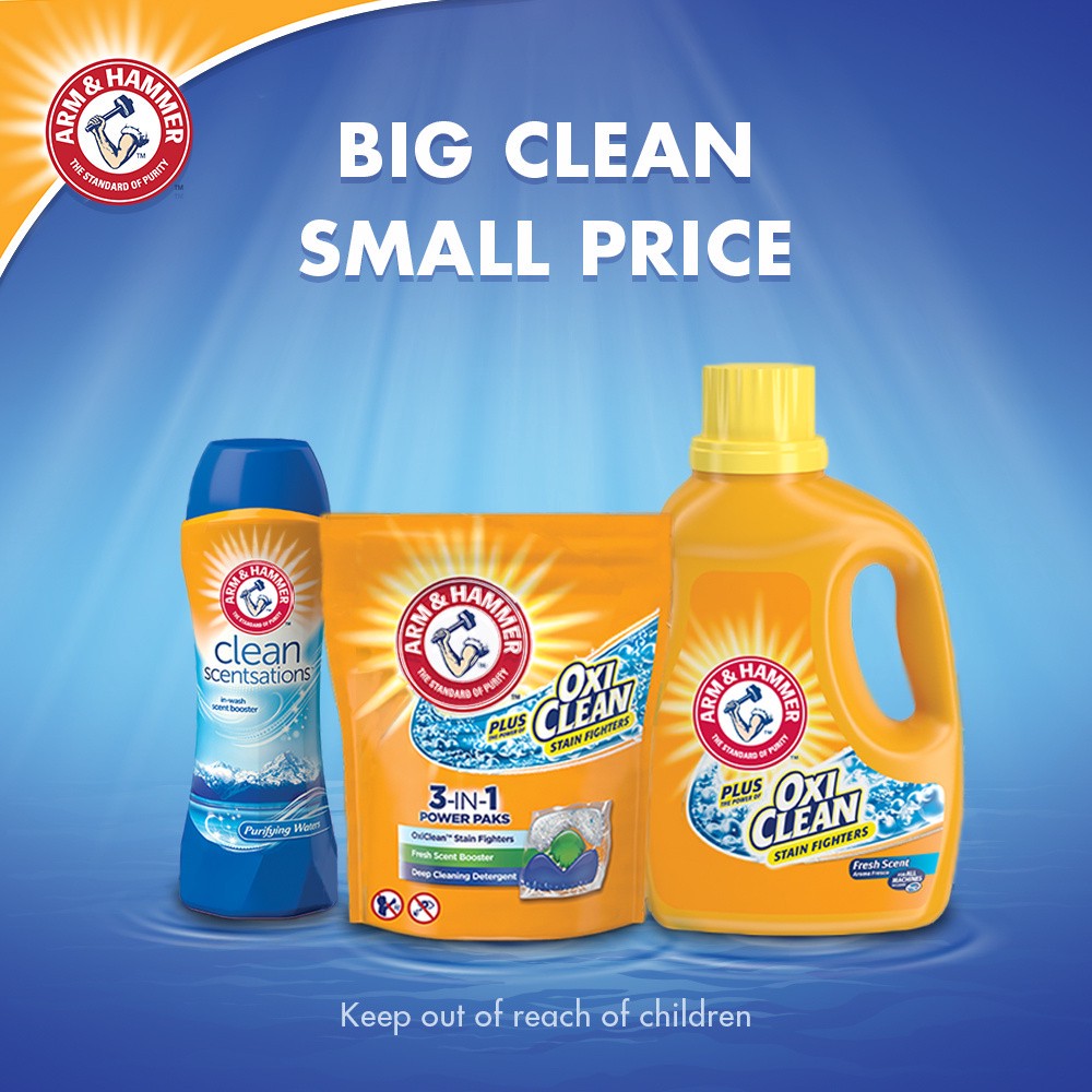 slide 4 of 4, Arm & Hammer Plus OxiClean Powder Laundry Detergent, Tropical Burst, 80 Loads, 6.16 lb