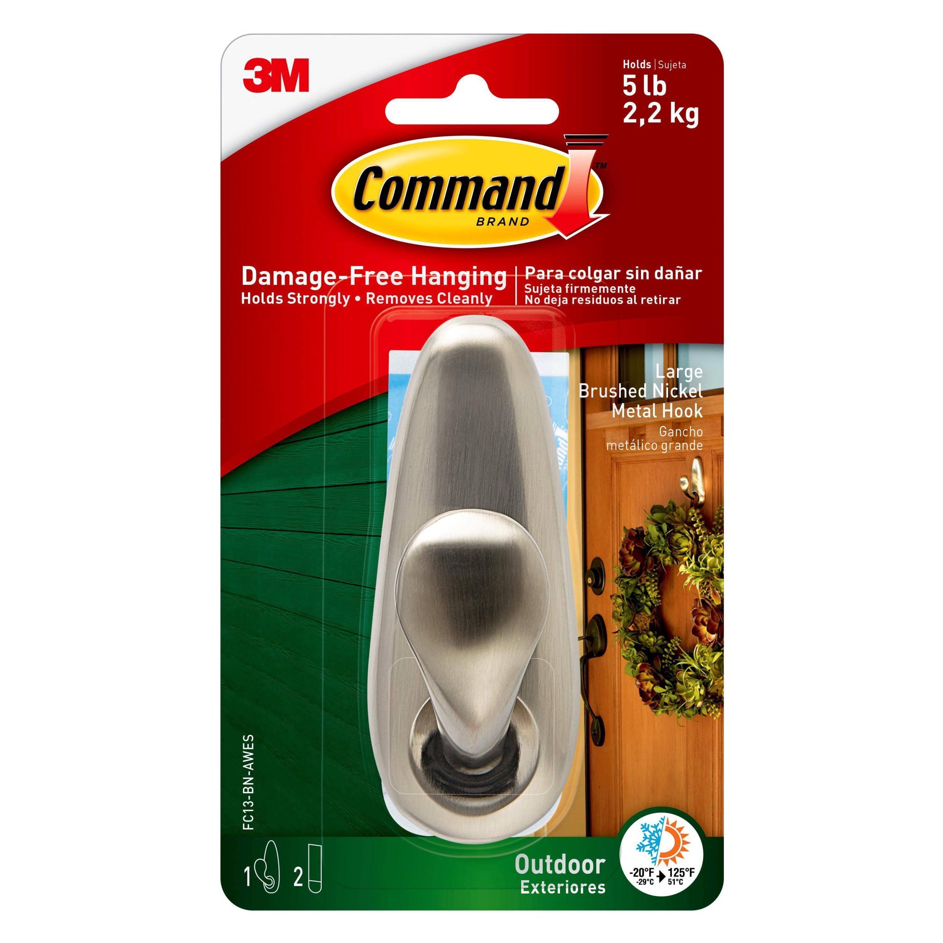 slide 1 of 13, 3M Command Outdoor DamaGefree Metal Hook Brushed Nickel Large, 1 ct