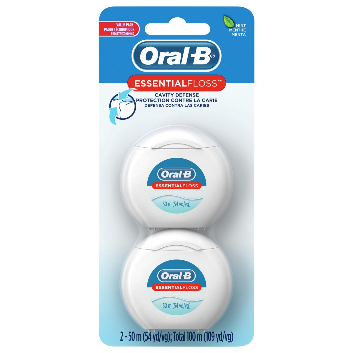 slide 1 of 3, Oral-B EssentialFloss Mint Dental Floss, Cavity Defense, Waxed, Value 2 Pack (50m Each), 2 ct