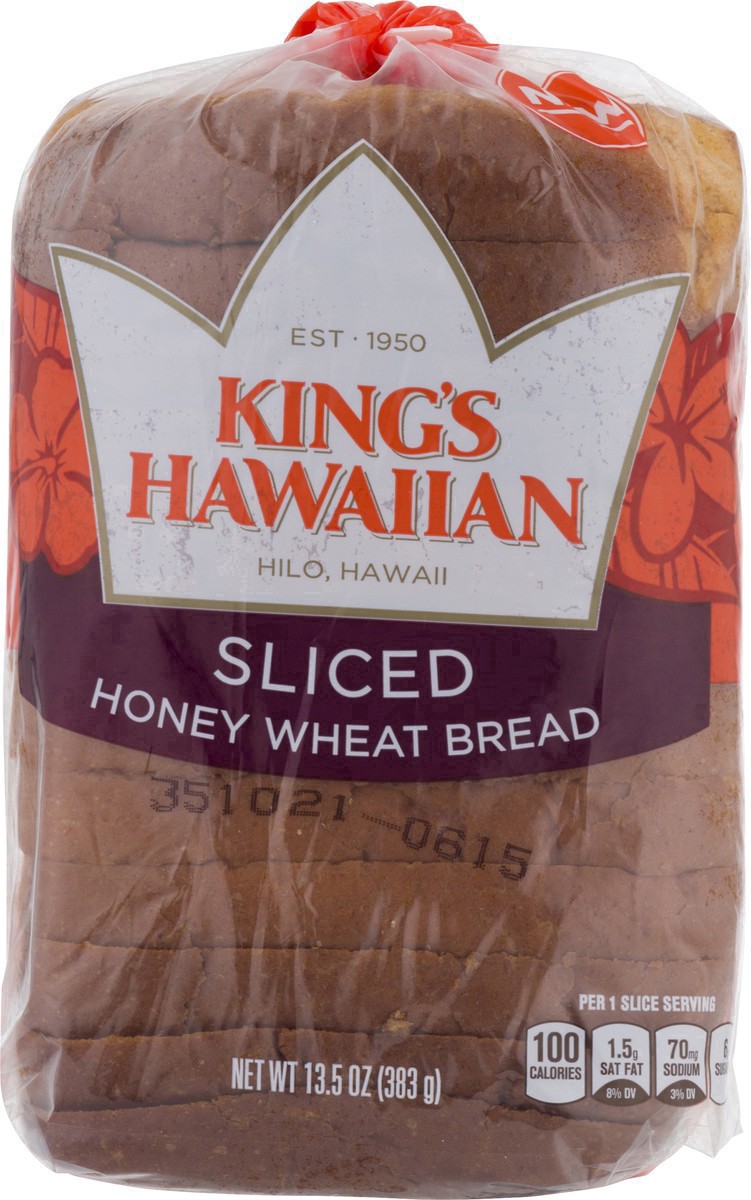 slide 7 of 20, King's Hawaiian Honey Wheat Hawaiian Sweet Sliced Bread, 13.5 oz