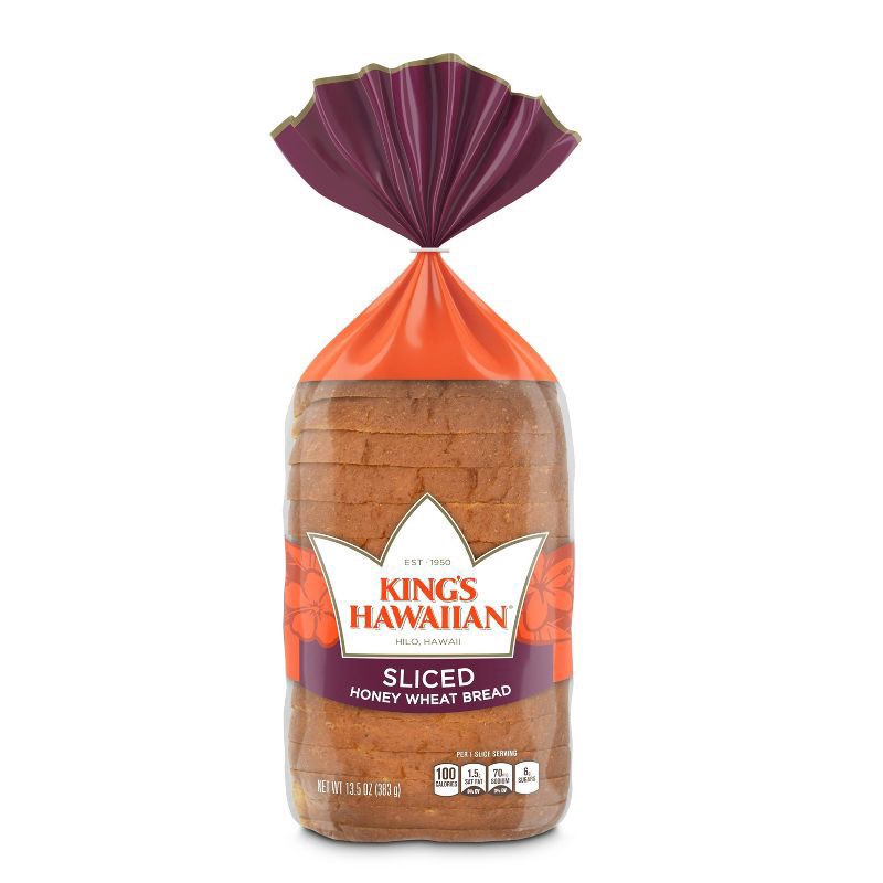 slide 1 of 20, King's Hawaiian Honey Wheat Hawaiian Sweet Sliced Bread, 13.5 oz