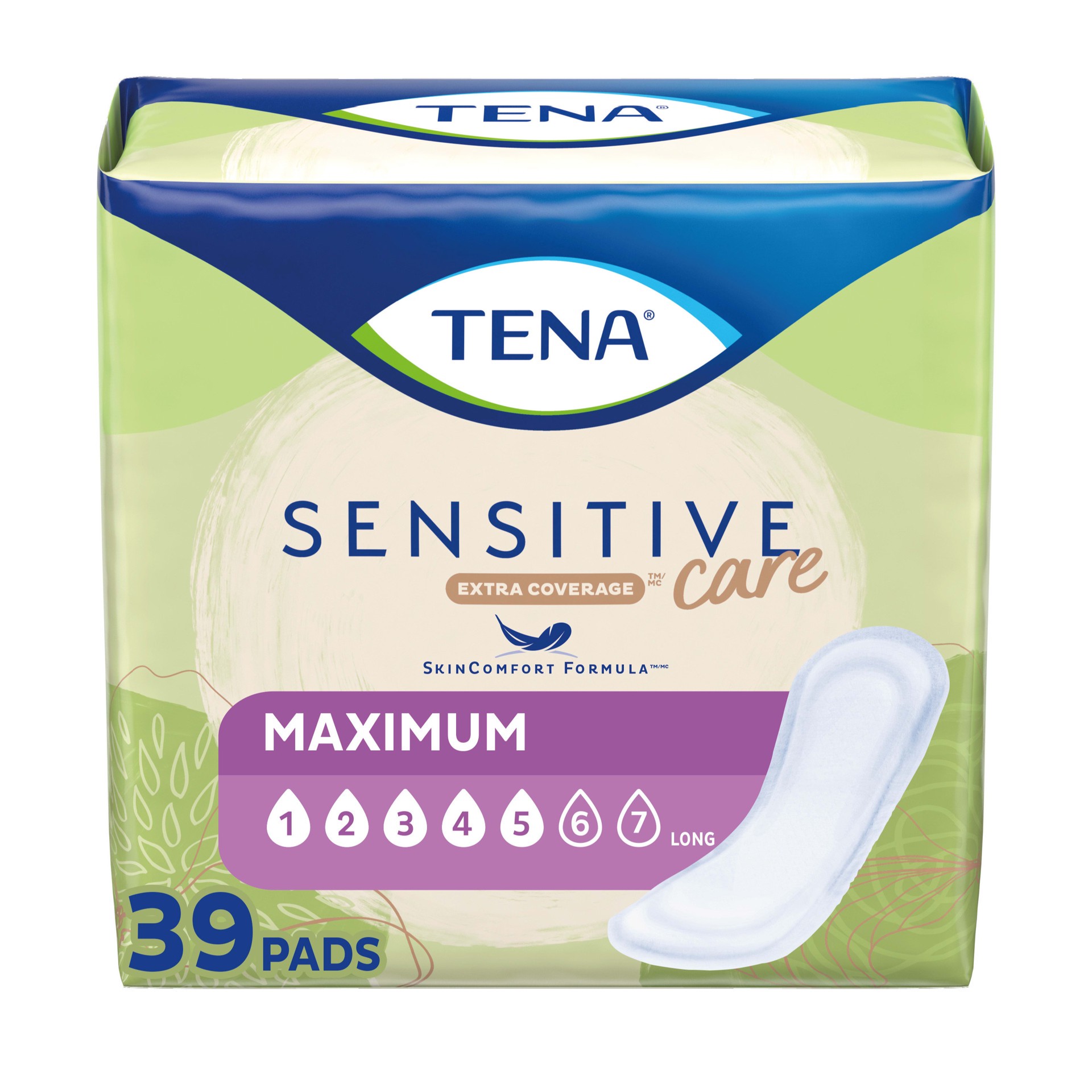 slide 1 of 8, Tena Sensitive Care Maximum Absorbency Incontinence/Bladder Control Pad for Women, Long Length - 39 Count, 39 ct