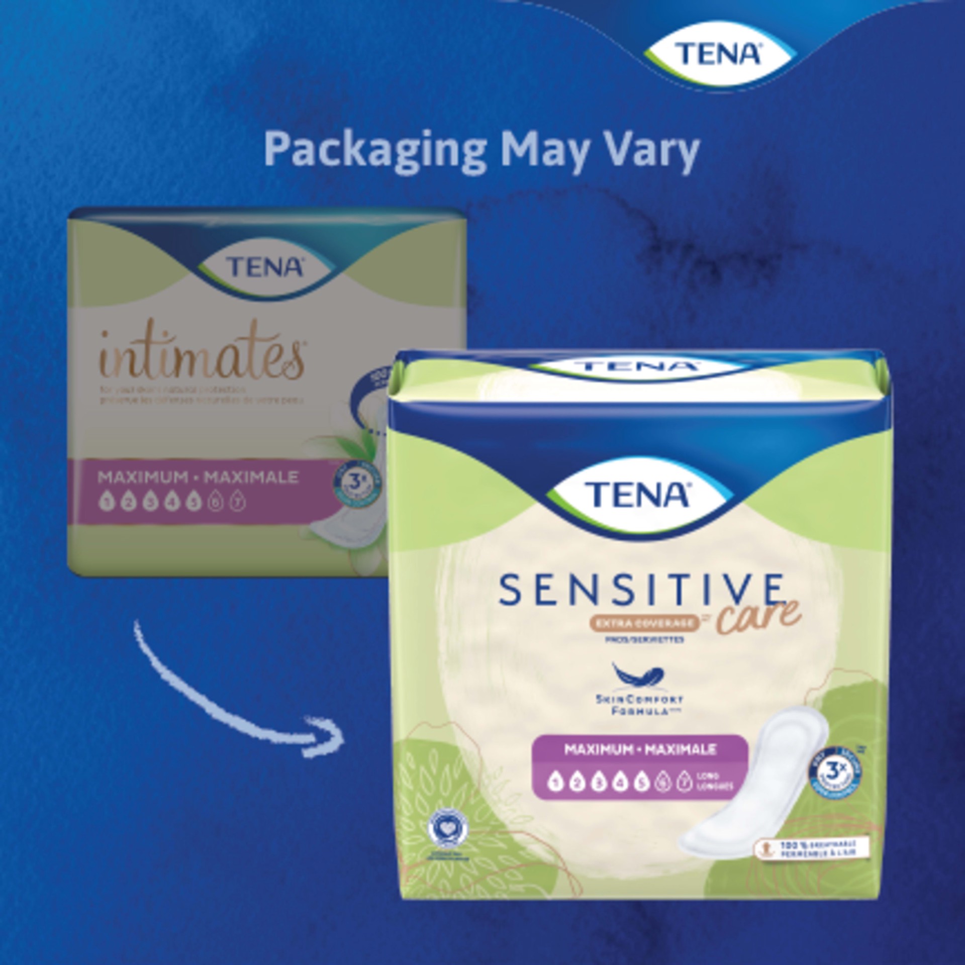 slide 4 of 8, Tena Sensitive Care Maximum Absorbency Incontinence/Bladder Control Pad for Women, Long Length - 39 Count, 39 ct