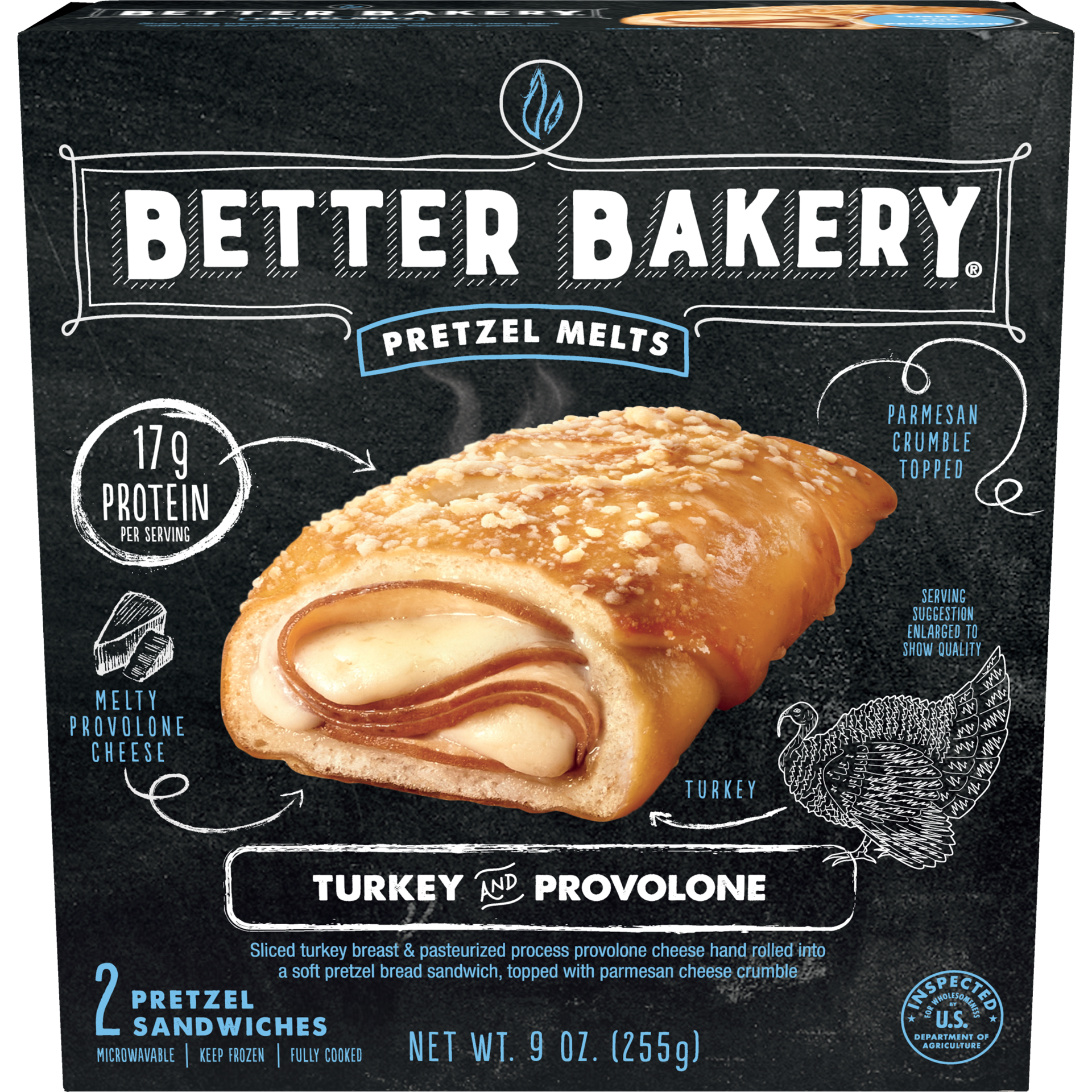 slide 1 of 9, Better Bakery Turkey & Provolone Pretzel Melts, 255.15 g