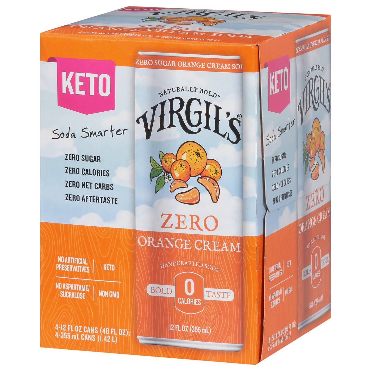 slide 5 of 14, Virgil's Zero Sugar Orange Cream Soda- 48 fl oz, 4 ct; 12 oz