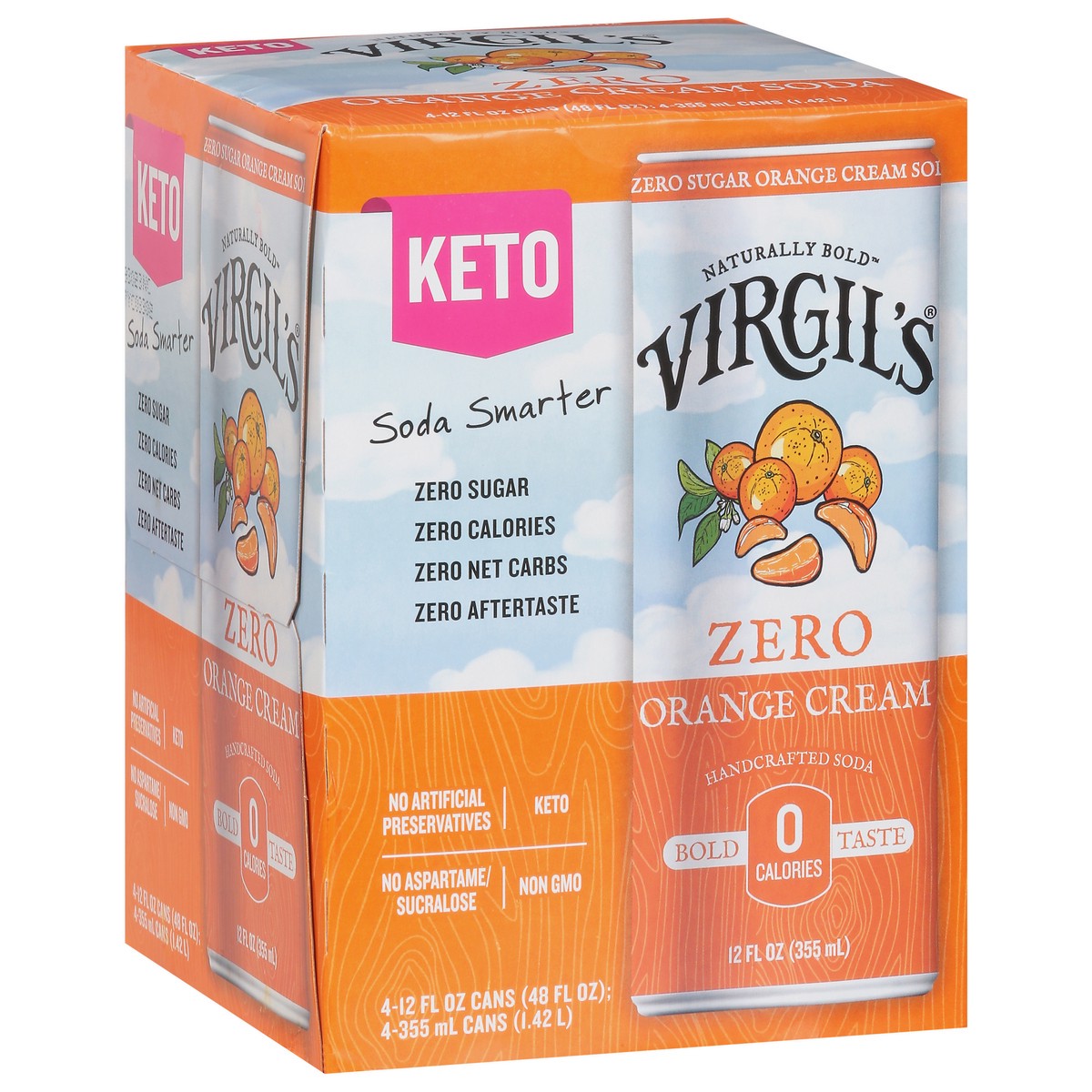 slide 12 of 14, Virgil's Zero Sugar Orange Cream Soda- 48 fl oz, 4 ct; 12 oz