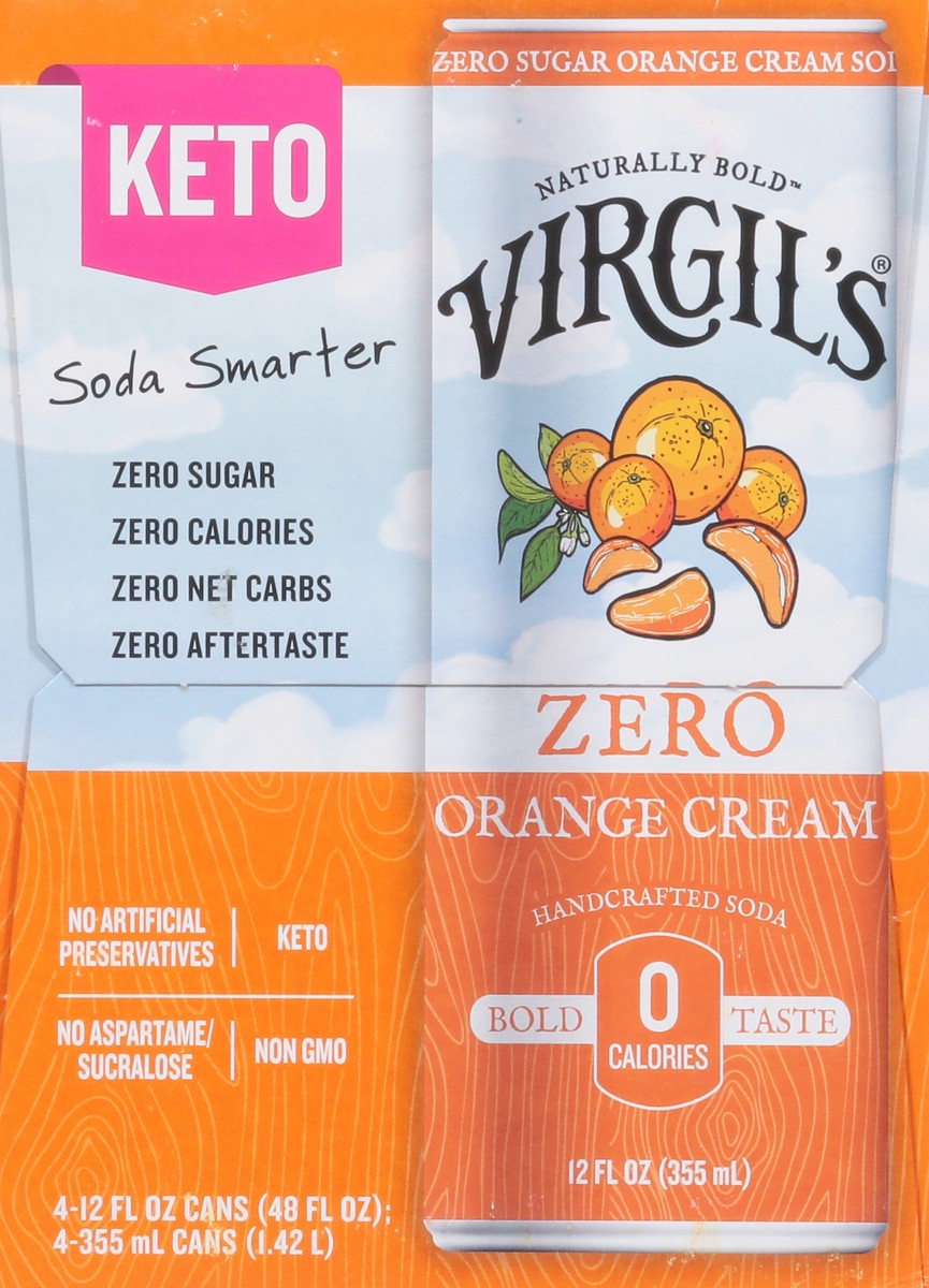slide 11 of 14, Virgil's Zero Sugar Orange Cream Soda- 48 fl oz, 4 ct; 12 oz