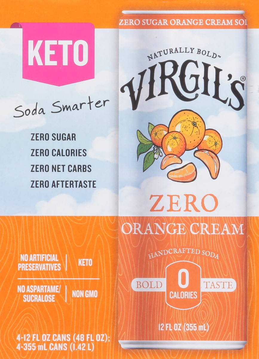 slide 7 of 14, Virgil's Zero Sugar Orange Cream Soda- 48 fl oz, 4 ct; 12 oz